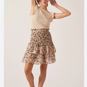 Anthropologie Chic Cream Knit Top with Floral Skirt dress